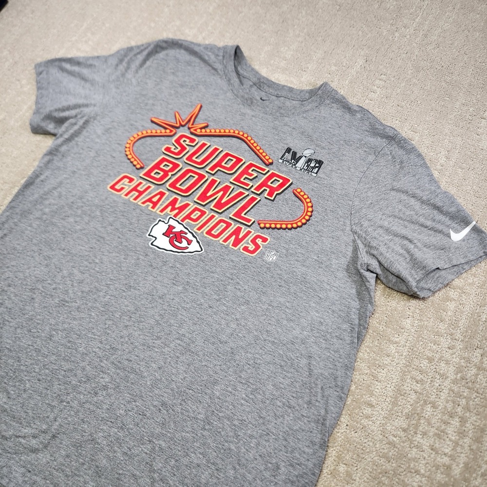 Kansas City Chiefs Shirt Men Large Nike Superbowl Champions Gray Tee NFL